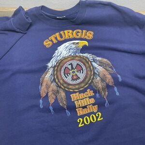 Vintage Sturgis Black Hills Rally Eagle Graphic Crewneck Sweater Men L Navy READ